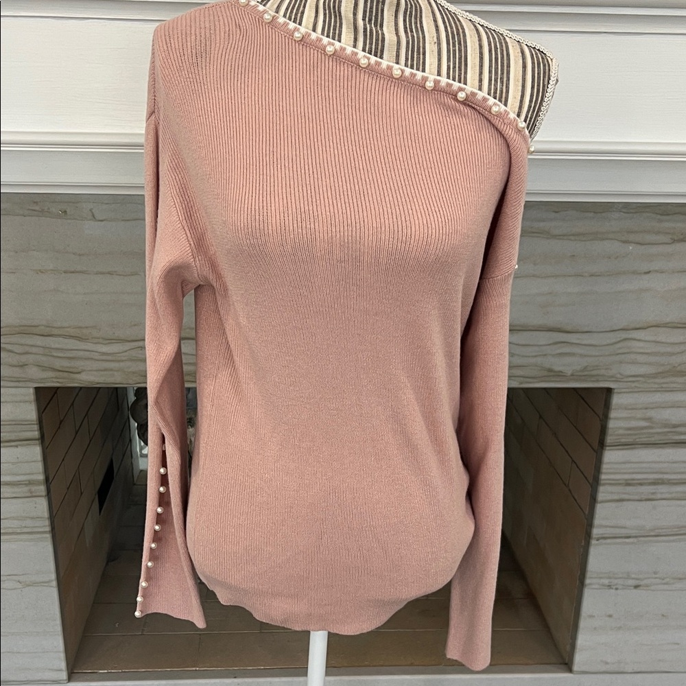 Elegant Pink Sweater with Pearl Accents